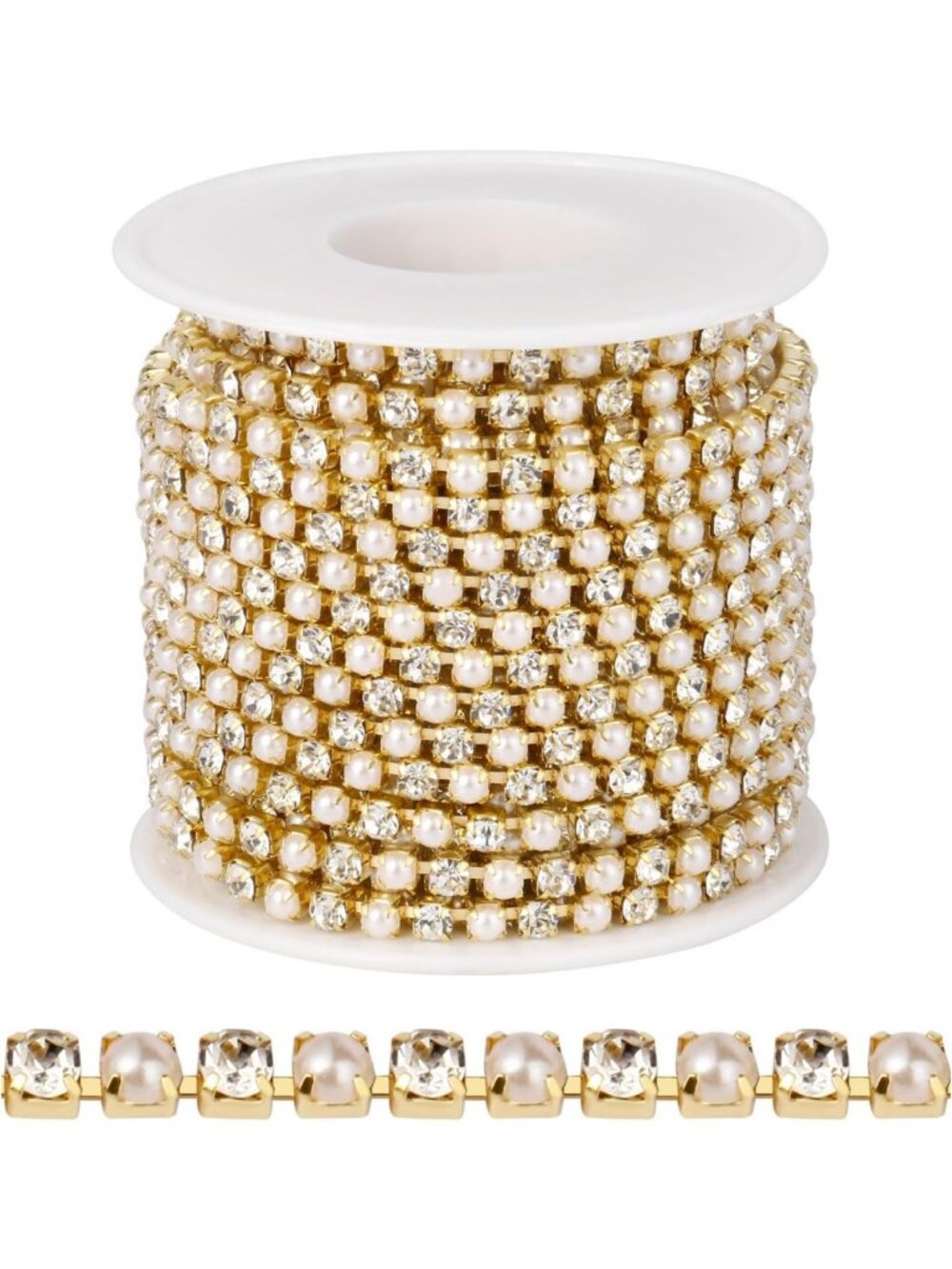 Gold Pearl Rhinestone Trim Chain - 10 Yards, 4MM Craft Supply for DIY Projects